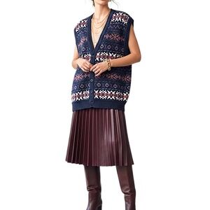 Vintage 90s blue fair isle wool blend oversized grandpa sweater vest L